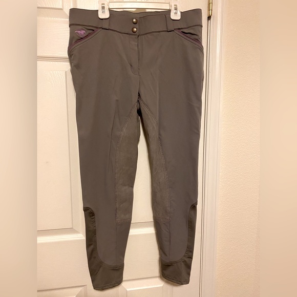 Piper Pants - Piper Evolution Full Seat Breeches, 32R Grey with Pink Accents